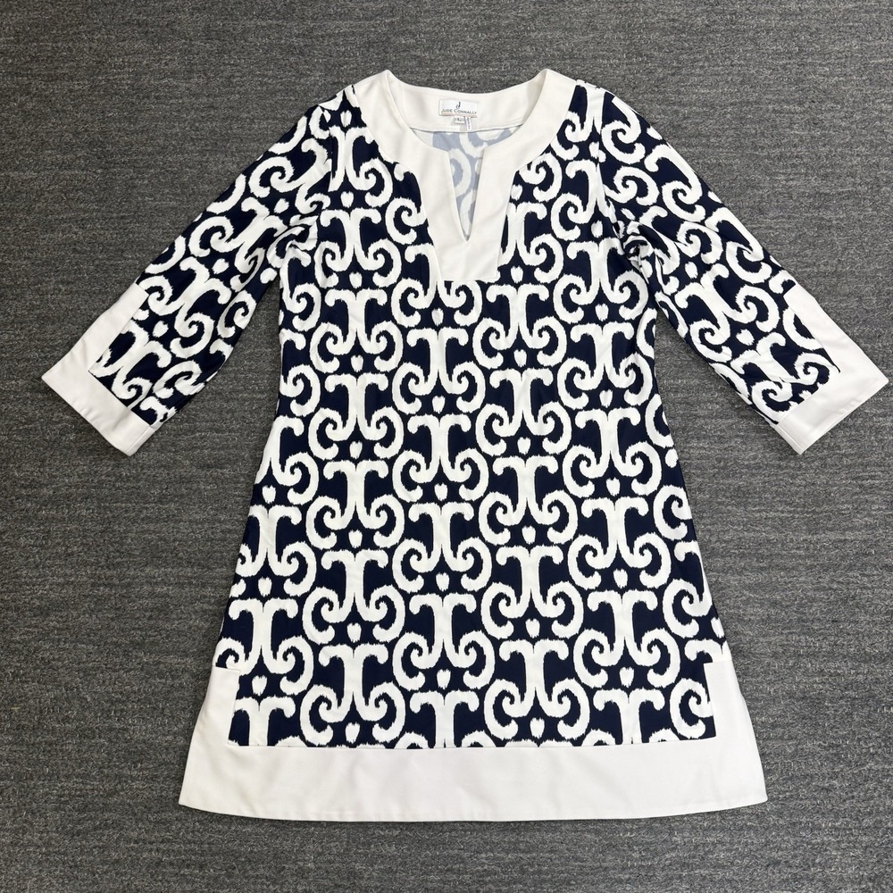 Jude Connally Navy and White Patterned Shift Dress